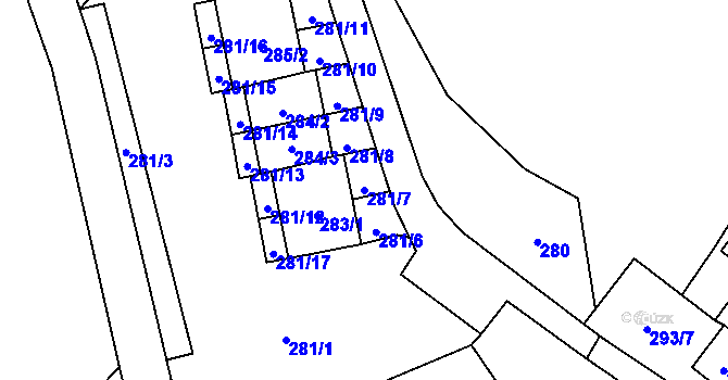 Parcela st. 281/7 v KÚ Vrbno pod Pradědem, Katastrální mapa