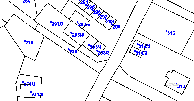 Parcela st. 293/3 v KÚ Vrbno pod Pradědem, Katastrální mapa