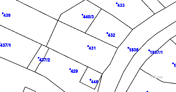 Parcela st. 431 v KÚ Vrbno pod Pradědem, Katastrální mapa