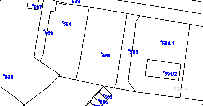 Parcela st. 596 v KÚ Vrbno pod Pradědem, Katastrální mapa