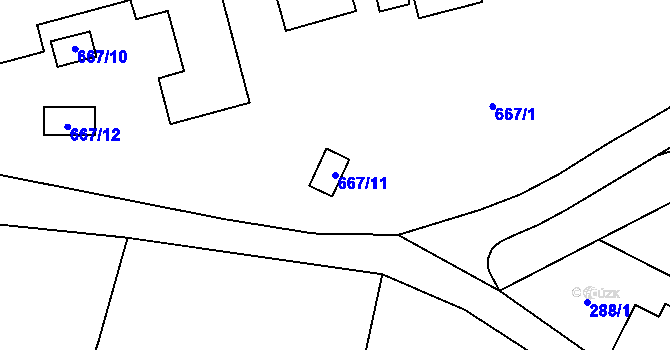 Parcela st. 667/11 v KÚ Vrbno pod Pradědem, Katastrální mapa