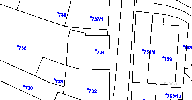 Parcela st. 734 v KÚ Vrbno pod Pradědem, Katastrální mapa