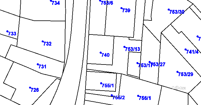 Parcela st. 740 v KÚ Vrbno pod Pradědem, Katastrální mapa