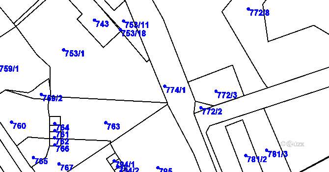 Parcela st. 774/1 v KÚ Vrbno pod Pradědem, Katastrální mapa