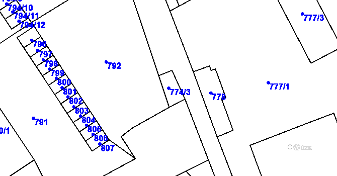 Parcela st. 774/3 v KÚ Vrbno pod Pradědem, Katastrální mapa