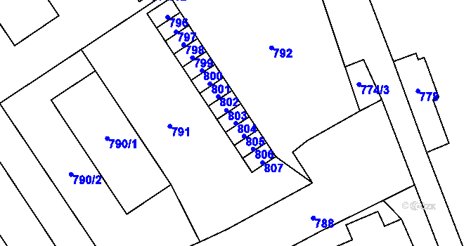 Parcela st. 804 v KÚ Vrbno pod Pradědem, Katastrální mapa
