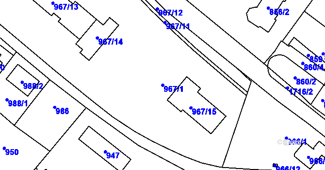 Parcela st. 967/1 v KÚ Vrbno pod Pradědem, Katastrální mapa