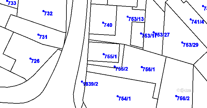 Parcela st. 755/1 v KÚ Vrbno pod Pradědem, Katastrální mapa