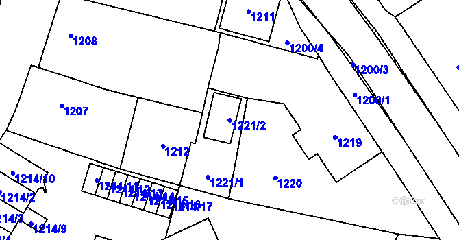 Parcela st. 1221/2 v KÚ Vrbno pod Pradědem, Katastrální mapa