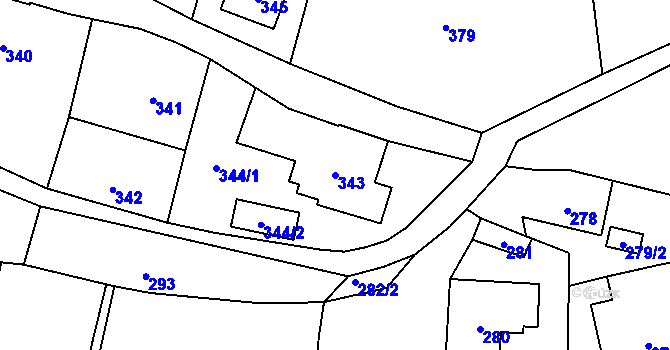 Parcela st. 343 v KÚ Železná pod Pradědem, Katastrální mapa