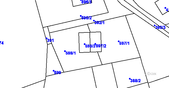 Parcela st. 598/2 v KÚ Železná pod Pradědem, Katastrální mapa