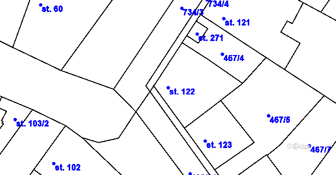 Parcela st. 122 v KÚ Vrbová Lhota, Katastrální mapa
