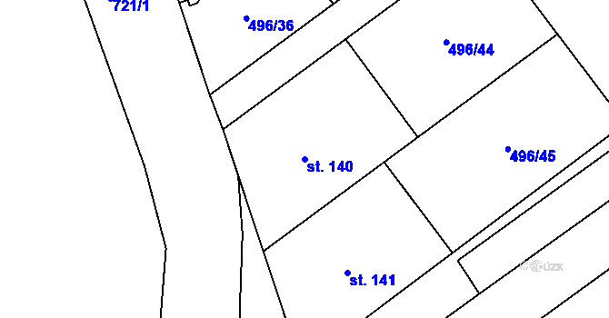 Parcela st. 140 v KÚ Vrbová Lhota, Katastrální mapa