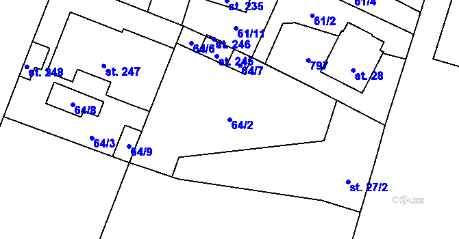 Parcela st. 64/2 v KÚ Vrbová Lhota, Katastrální mapa