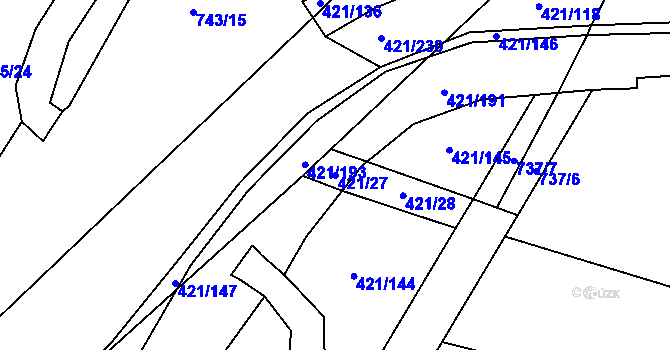 Parcela st. 421/27 v KÚ Vrbová Lhota, Katastrální mapa