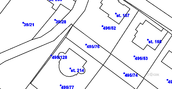 Parcela st. 495/76 v KÚ Vrbová Lhota, Katastrální mapa