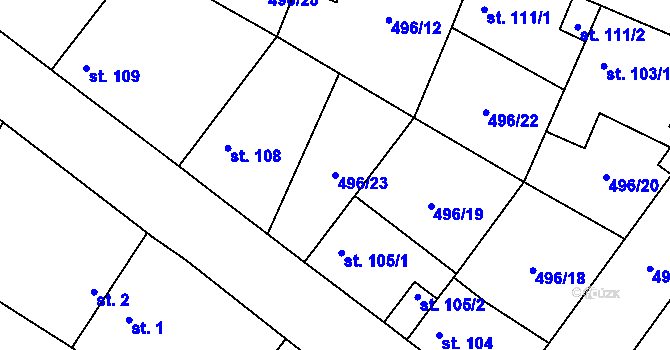 Parcela st. 496/23 v KÚ Vrbová Lhota, Katastrální mapa