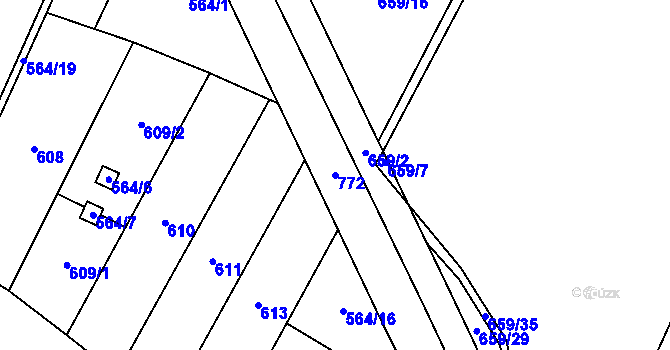 Parcela st. 772 v KÚ Vrbová Lhota, Katastrální mapa