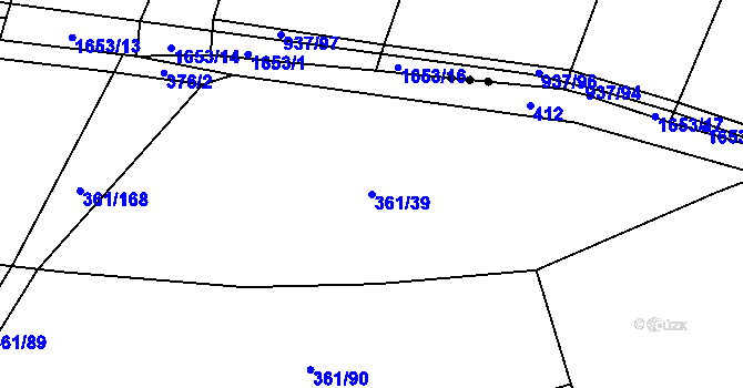 Parcela st. 361/39 v KÚ Vrbová Lhota, Katastrální mapa
