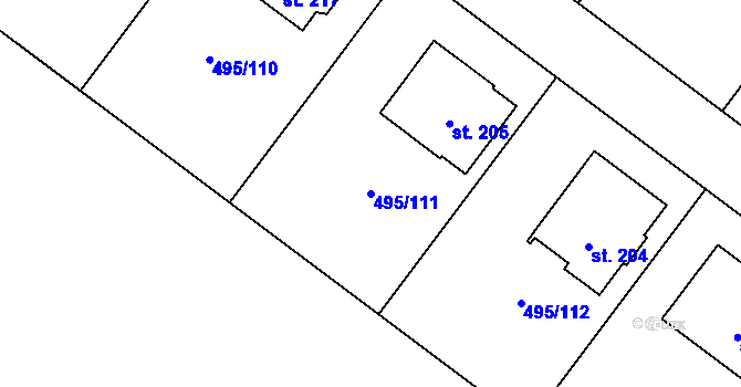 Parcela st. 495/111 v KÚ Vrbová Lhota, Katastrální mapa