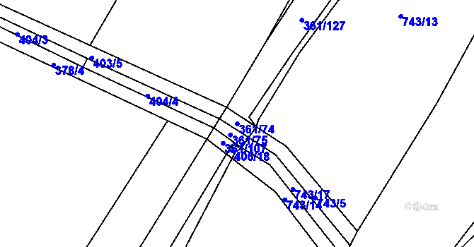 Parcela st. 361/74 v KÚ Vrbová Lhota, Katastrální mapa