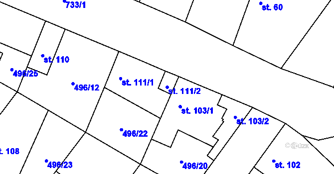 Parcela st. 111/2 v KÚ Vrbová Lhota, Katastrální mapa