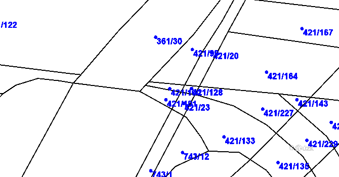 Parcela st. 421/100 v KÚ Vrbová Lhota, Katastrální mapa
