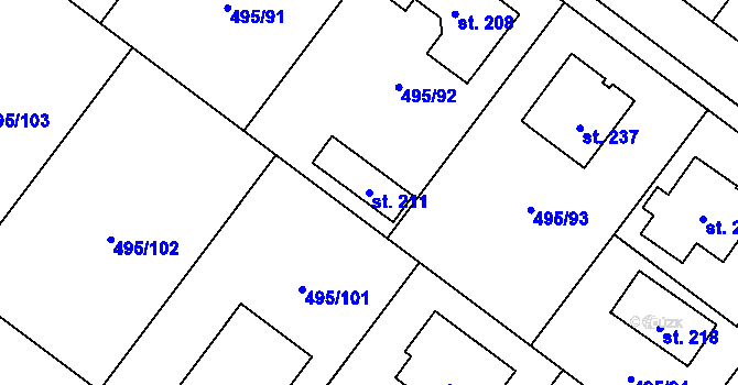 Parcela st. 211 v KÚ Vrbová Lhota, Katastrální mapa