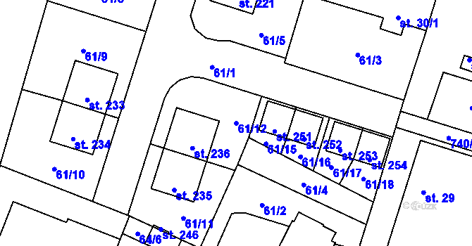 Parcela st. 61/12 v KÚ Vrbová Lhota, Katastrální mapa