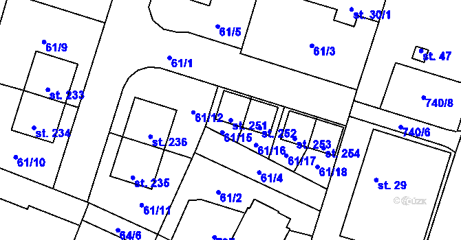 Parcela st. 251 v KÚ Vrbová Lhota, Katastrální mapa