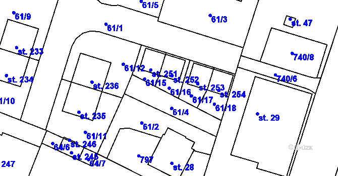 Parcela st. 61/16 v KÚ Vrbová Lhota, Katastrální mapa