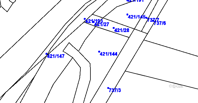 Parcela st. 421/144 v KÚ Vrbová Lhota, Katastrální mapa