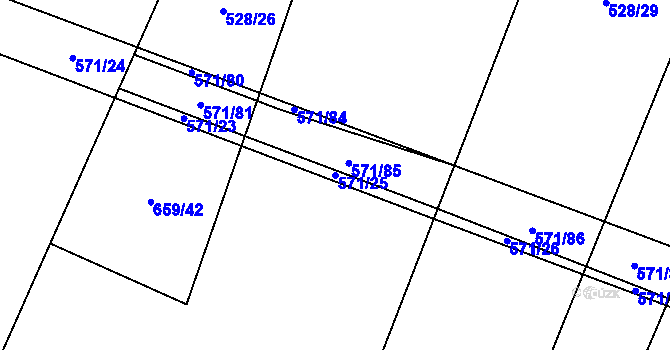 Parcela st. 571/25 v KÚ Vrbová Lhota, Katastrální mapa