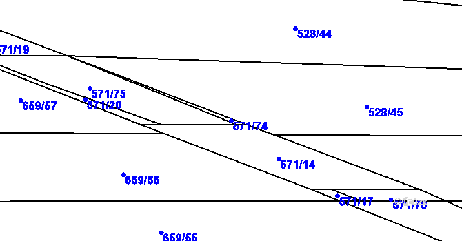 Parcela st. 571/74 v KÚ Vrbová Lhota, Katastrální mapa