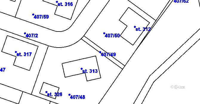 Parcela st. 407/49 v KÚ Vrbová Lhota, Katastrální mapa