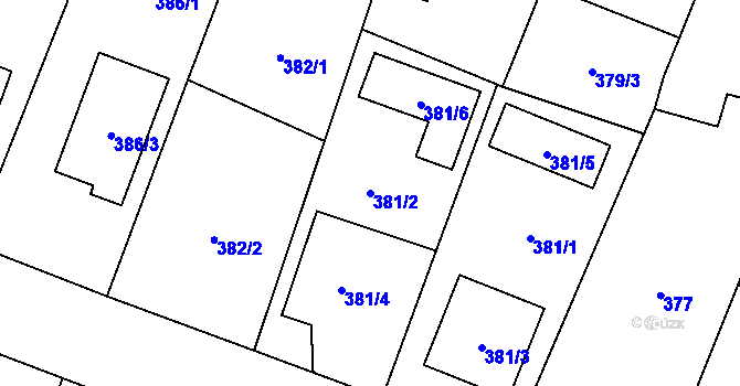 Parcela st. 381/2 v KÚ Vrbovec, Katastrální mapa
