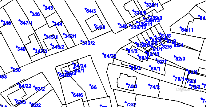 Parcela st. 64/22 v KÚ Vrbovec, Katastrální mapa