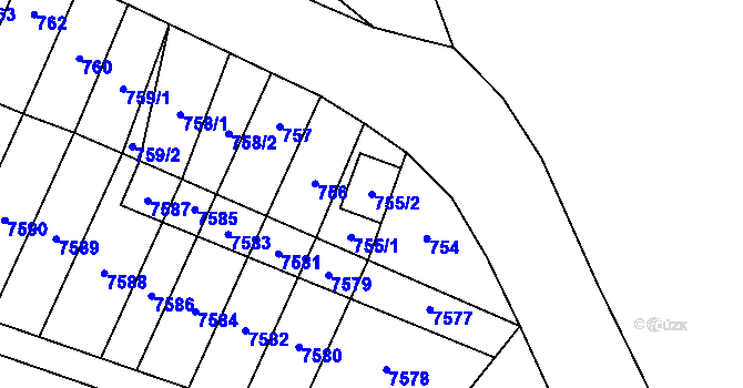 Parcela st. 755/2 v KÚ Vrbovec, Katastrální mapa