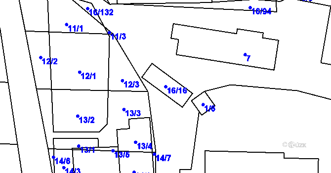Parcela st. 16/16 v KÚ Vrbovec, Katastrální mapa