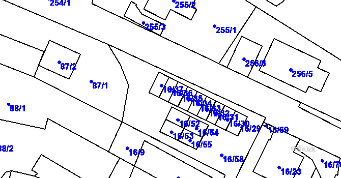 Parcela st. 16/36 v KÚ Vrbovec, Katastrální mapa