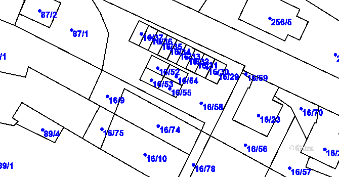 Parcela st. 16/55 v KÚ Vrbovec, Katastrální mapa