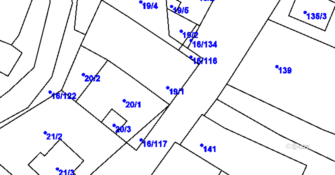 Parcela st. 19/1 v KÚ Vrbovec, Katastrální mapa