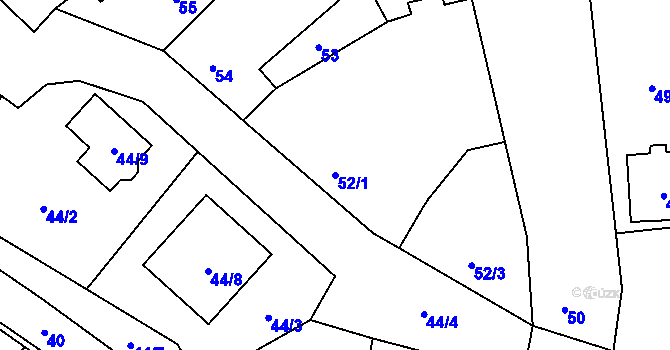 Parcela st. 52/1 v KÚ Vrbovec, Katastrální mapa
