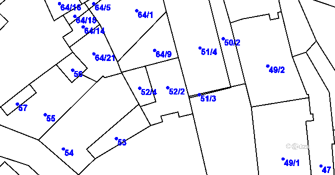 Parcela st. 52/2 v KÚ Vrbovec, Katastrální mapa