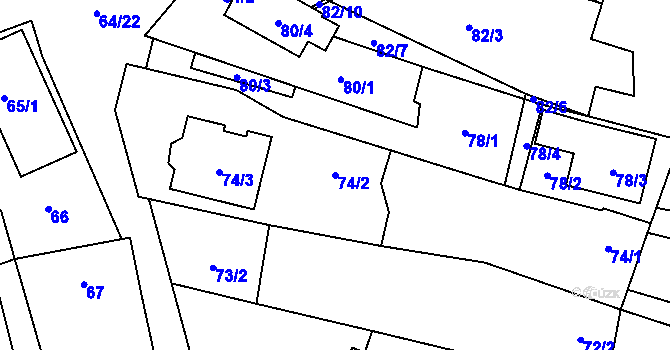 Parcela st. 74/2 v KÚ Vrbovec, Katastrální mapa