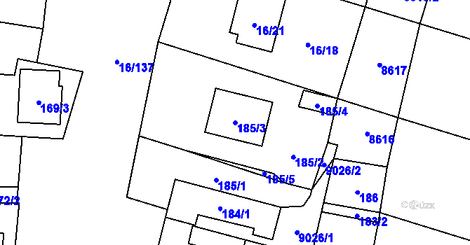 Parcela st. 185/3 v KÚ Vrbovec, Katastrální mapa