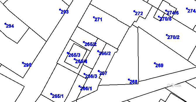 Parcela st. 266/2 v KÚ Vrbovec, Katastrální mapa