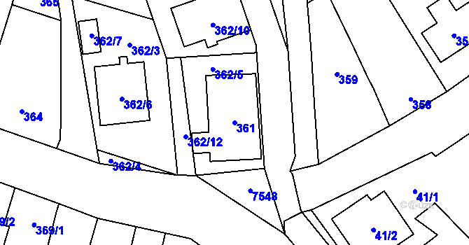 Parcela st. 361 v KÚ Vrbovec, Katastrální mapa
