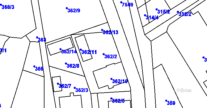 Parcela st. 362/2 v KÚ Vrbovec, Katastrální mapa
