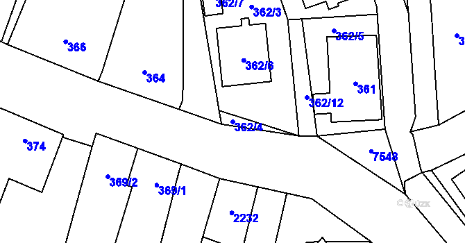 Parcela st. 362/4 v KÚ Vrbovec, Katastrální mapa